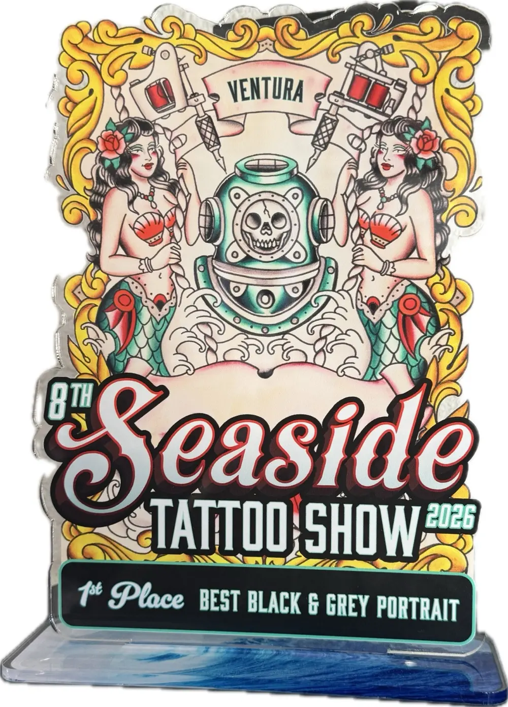 2026 Seaside Tattoo Show first place award for Best Black and Grey Portrait